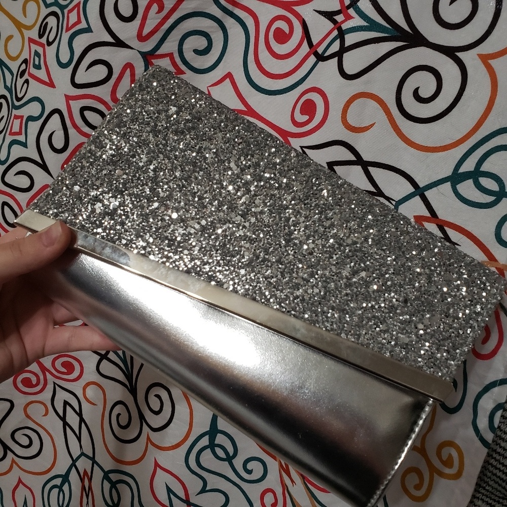 Silver glitter gorgeous hand clutch